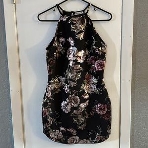 Metallic floral bodycon dress